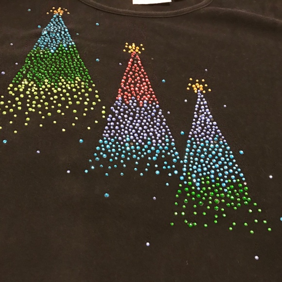 QF black holiday 3/4 sleeve top with 3 ombréd Christmas trees — sparkly! (2X) - Picture 10 of 16